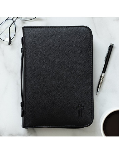 Black Textured Faux Leather Bible Cover - Large