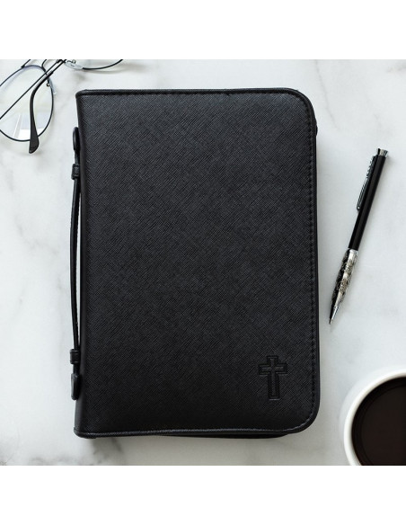 Black Textured Faux Leather Bible Cover - Large