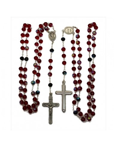 Red multicolored faceted beads rosary