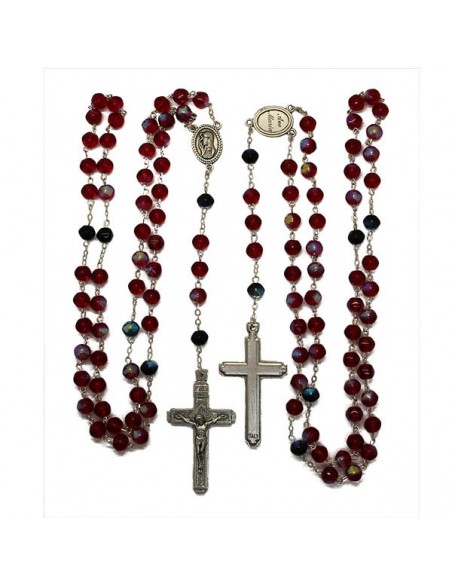 Rosario con perline rosse multicolori