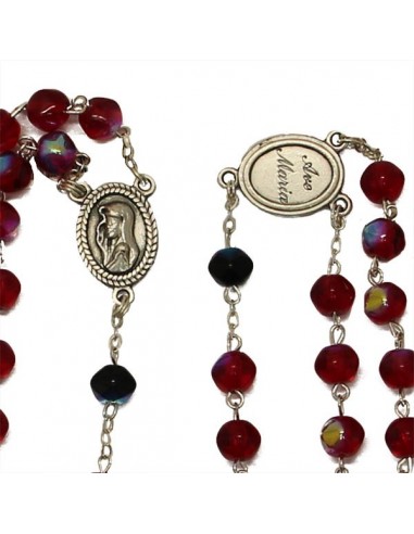 Red multicolored faceted beads rosary