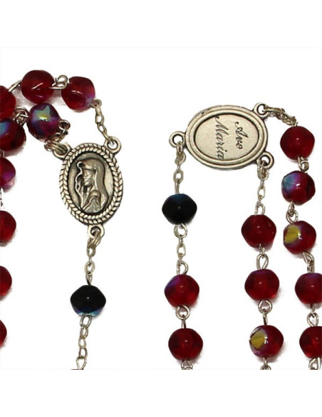 Rosenkranz Rot mehrfarbig facettierte Perlen