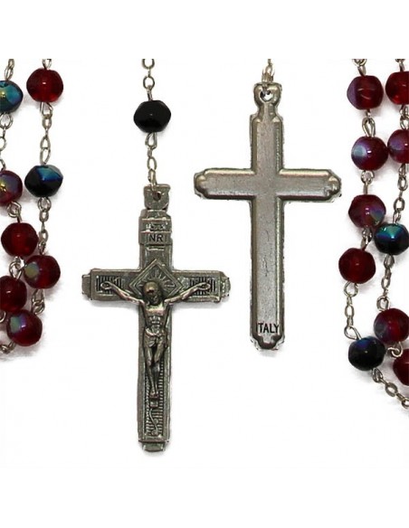 Red multicolored faceted beads rosary