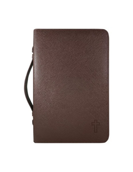Estuche para Biblia en polipiel marrón texturada - Gran formato