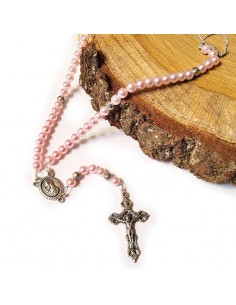 Rosary Ave Maria pink plastic pearl