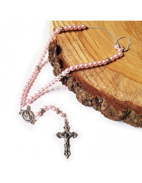 Chapelet Ave Maria plastique rose perle