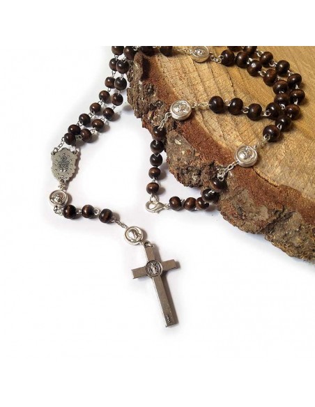 Padre Pio and Virgin Mary wooden rosary beads and snap hook