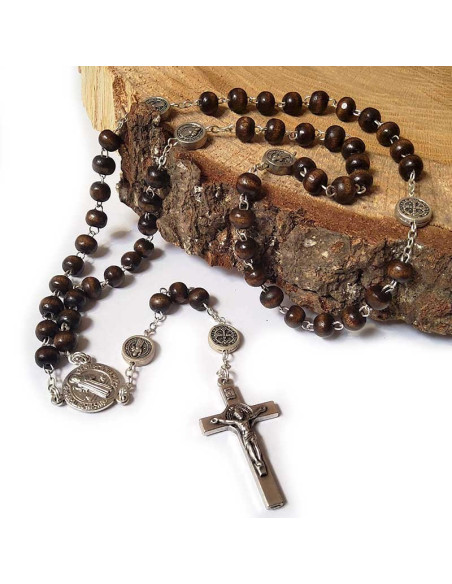 Medaglia rosario di San Benedetto legno metallo argentato