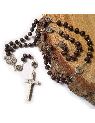 Medaglia rosario di San Benedetto legno metallo argentato