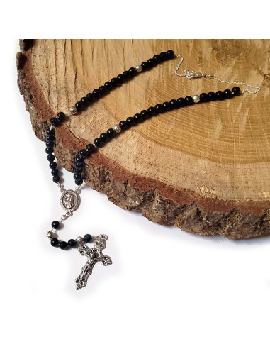 Rosario Ave Maria perla in plastica nera