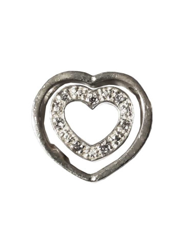 Pendentif double coeurs imbriqués avec cristaux blancs en argent 925