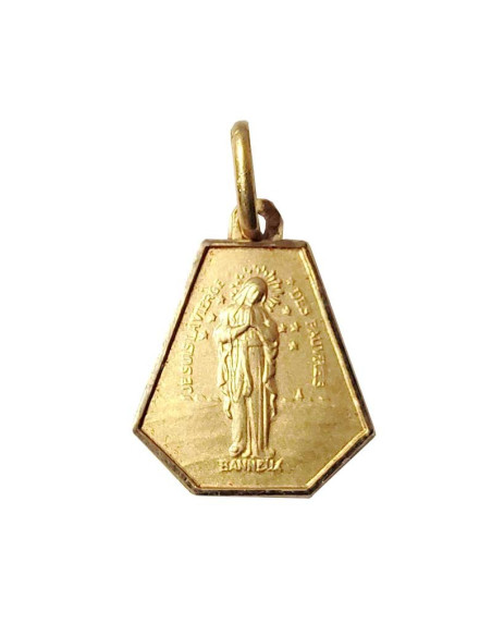 Médaille Vierge des Pauvres et Sacré Coeur de Jésus - plaqué or