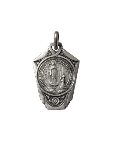 Medalla Notre Dame de Banneux y Chapelle - metal plateado