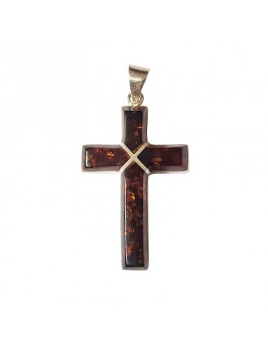 Pendentif croix en ambre et argent 925