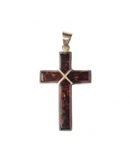 Cross pendant in amber and 925 silver