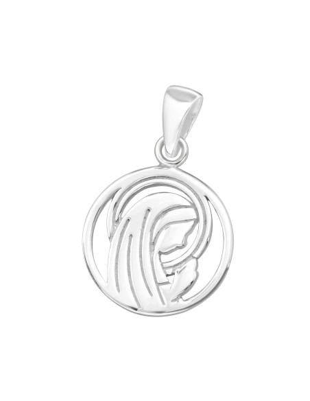Grote moderne gestileerde Maria-medaille in 925 sterling zilver