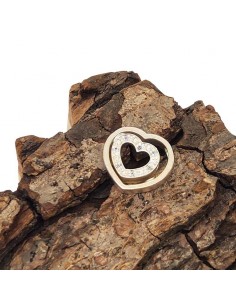 Pendentif double coeurs imbriqués avec cristaux blancs en argent 925