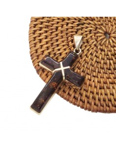 Kruishanger in barnsteen en 925 zilver