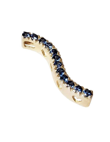 Pendentif ligne ondulée avec cristaux bleu argent 925 plaqué or