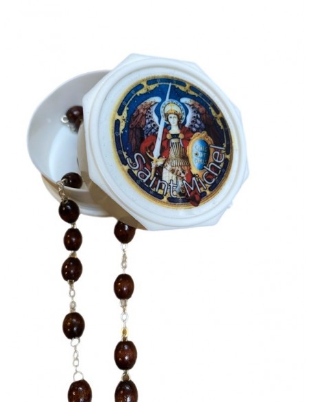 Saint Michael rosary - brown wood beads