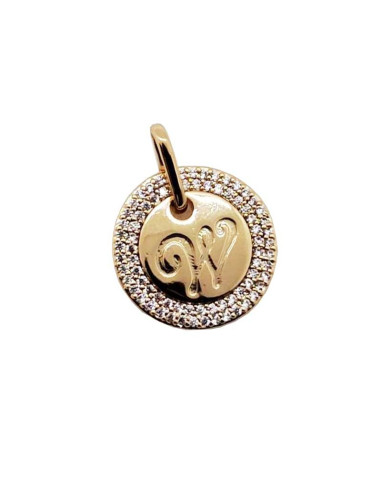 Colgante Letra W - metal dorado y strass