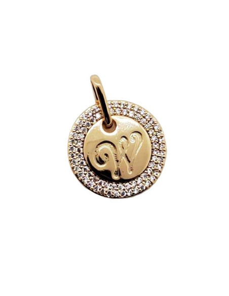 Colgante Letra W - metal dorado y strass
