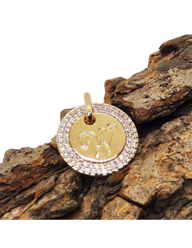 Colgante Letra W - metal dorado y strass