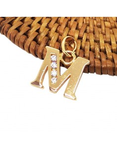 Pendentif lettre M - métal doré et strass