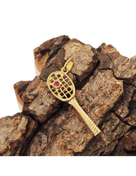 Tennisracket hanger - verguld metaal en rode strass