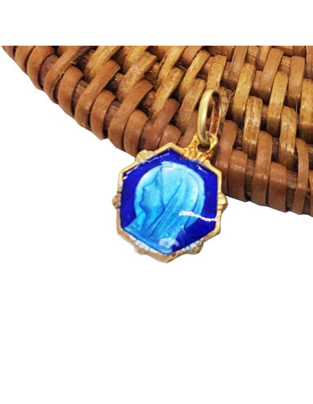 Medaille Jungfrau Maria & Erscheinung von Lourdes - blau emailliertes