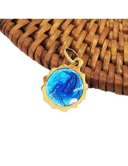 Médaille Vierge Marie & Apparition de Lourdes -Métal doré émaillé bleu