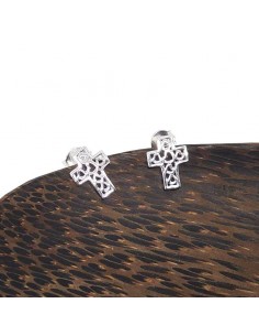 925 Sterling Silver Cross Earrings with Small Hearts