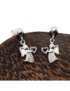 Boucles d'oreille Ange pendant tenant un coeur - Argent 925