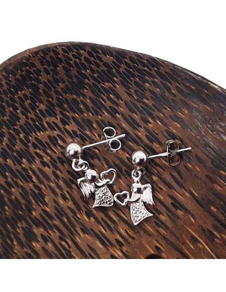 Orecchini con angelo che tiene il cuore - Argento 925