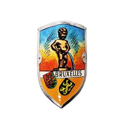 Placa escudo recuerdo de Bruselas para bast&oacute;n de senderismo &ndash; 2,5 &times; 4 cm