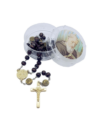 Rosary medal of Saint Benedict wood, gold metal