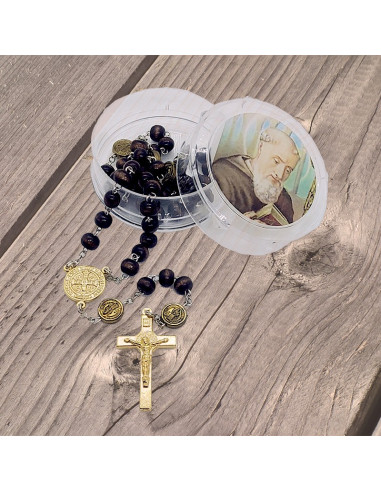 Rosary medal of Saint Benedict wood, gold metal