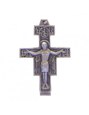 Colgante cruz de San Damián - metal plateado