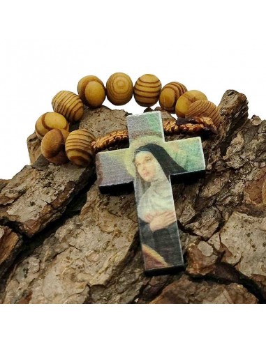 Brown wooden rosary, portrait of Saint Rita - front