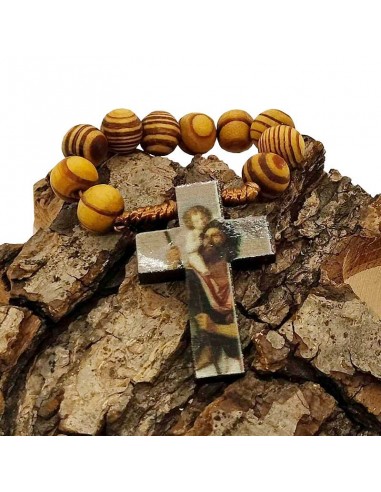 Brown wooden rosary, portrait of Saint Christopher - front