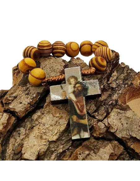 Bruine houten rozenkrans, portret van Sint Christoffel - voorzijde
