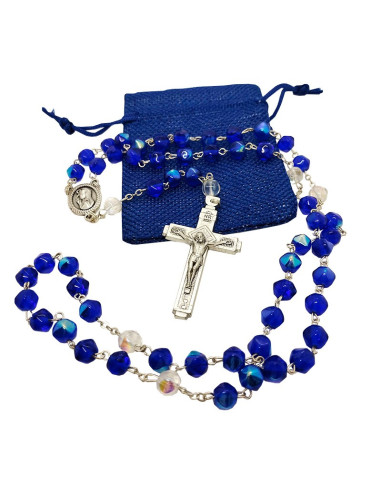 Rosario blu reale con grani sfaccettati