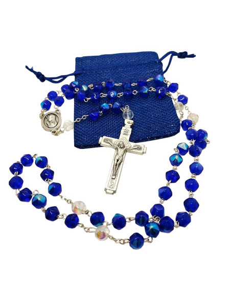 Rosario blu reale con grani sfaccettati