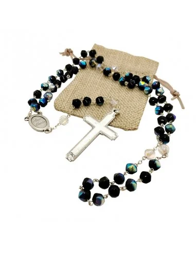 Rosenkranz mit blau-schwarzen Facettenperlen