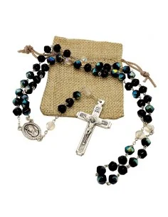 Rosario Religioso Cuentas azules facetadas negras