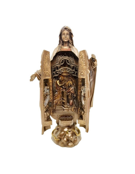 Statua della Vergine Maria - Trittico in resina bronzo - 27 cm - Aperto.