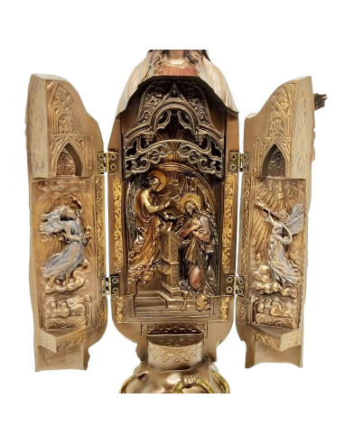 Estatua Virgen María - Tríptico de resina de bronce - 27 cm - Detalle