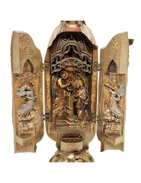 Statua della Vergine Maria - Trittico in resina bronzo - 27 cm - Particolare