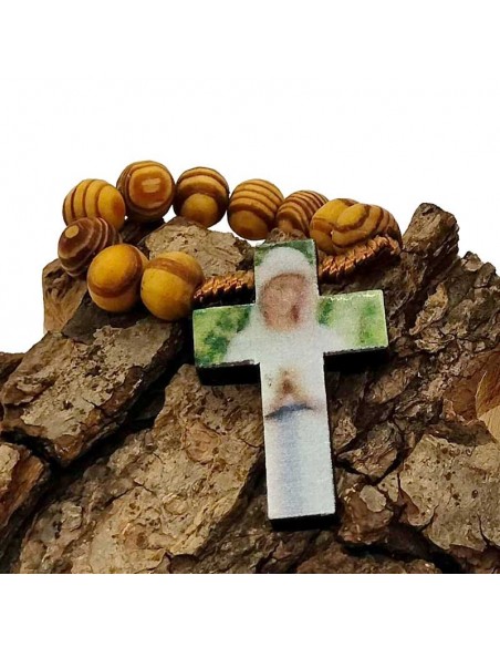 Rosary in brown wood, portrait of Our Lady of the Poor of Banneux - front.