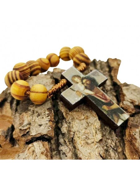 Brown wooden rosary, portrait of Saint Christopher - front